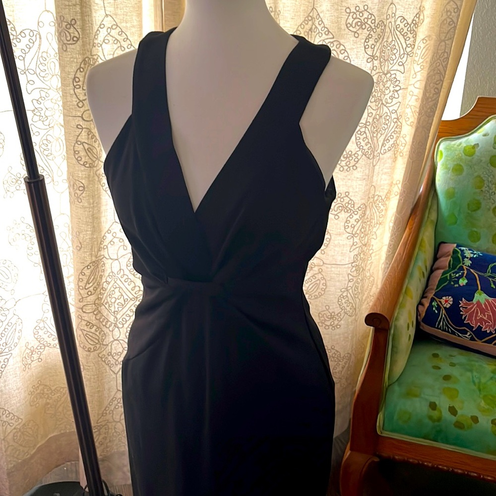 Bailey 44 - Black Sheath Midi Dress W/ Gathered Front